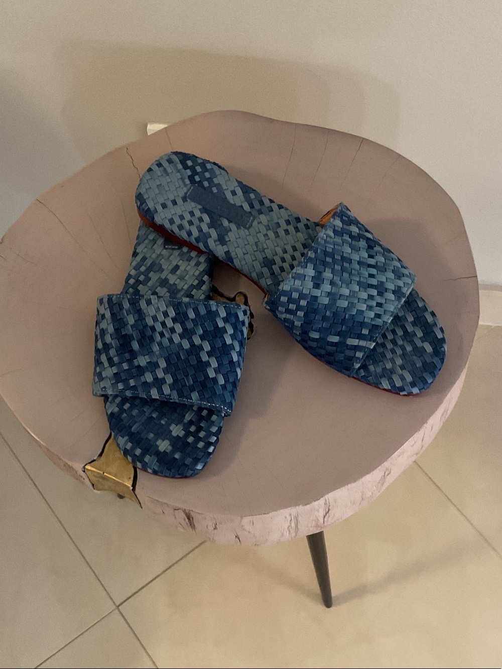 Naghedi Blue Woven Slide Sandals - Women